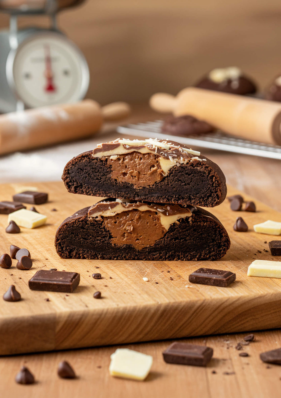 Tripple chocolate chip cookie Humble and Crumble doorgesneden