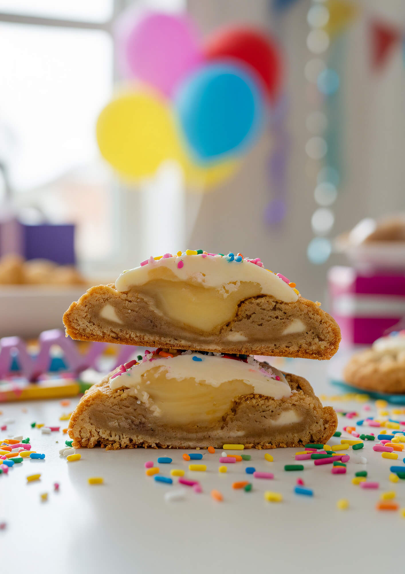 Birthday cake cookie Humble and Crumble doorgesneden