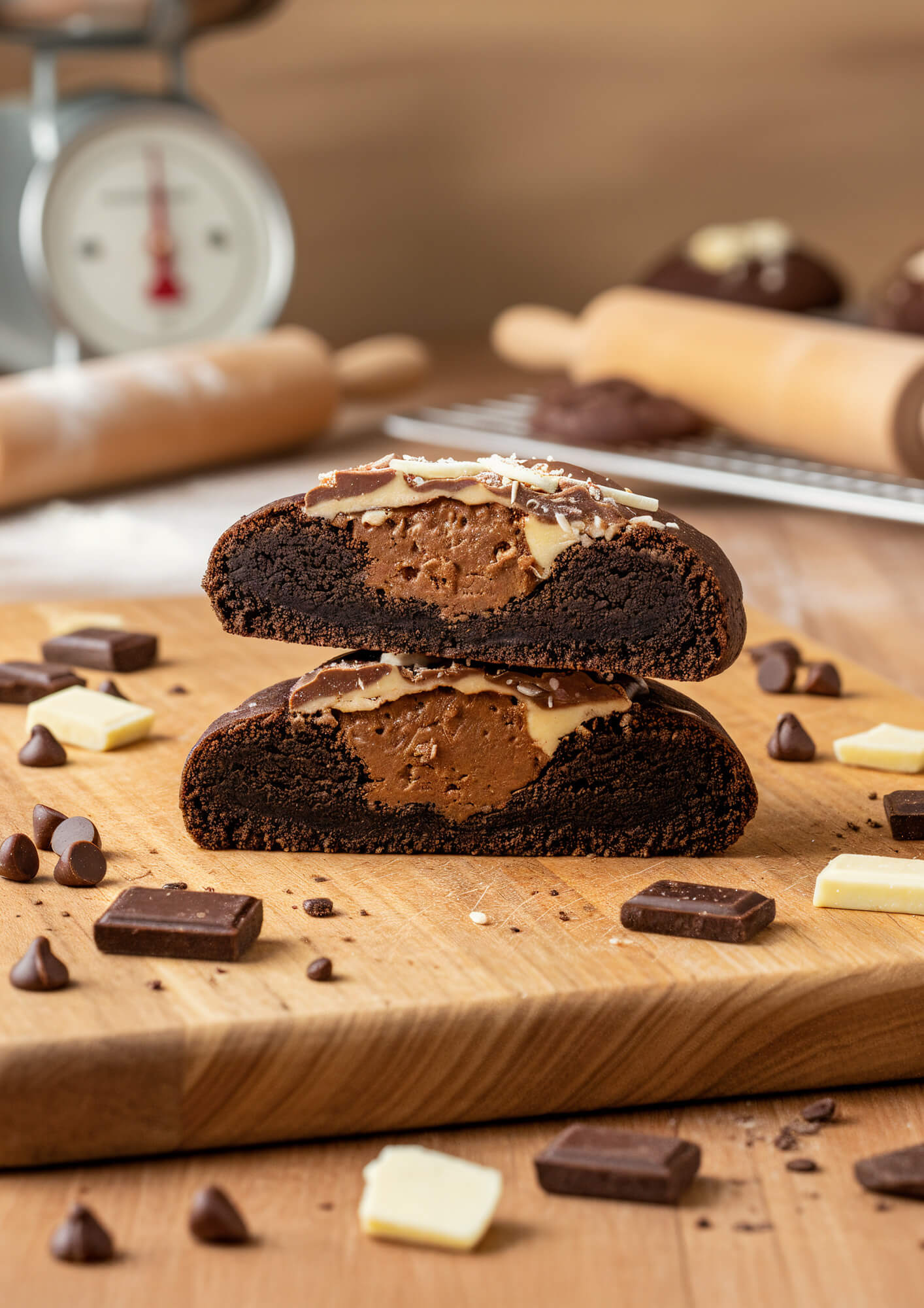 Tripple chocolate chip cookie Humble and Crumble doorgesneden